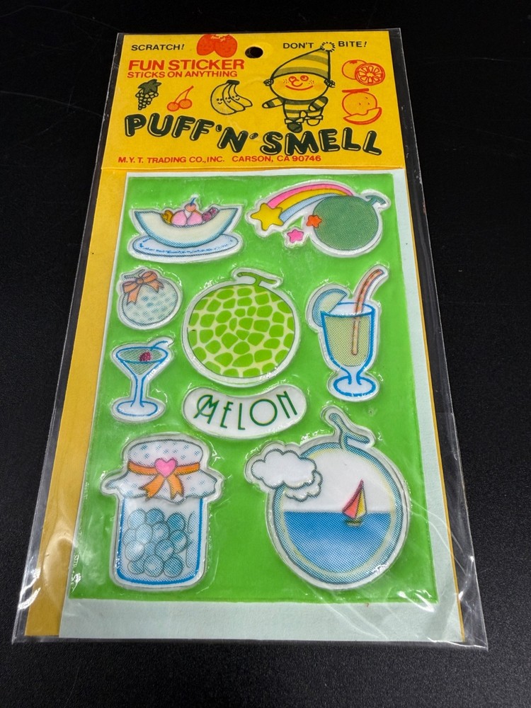 Vintage Puffy Scented Sticker Sheet Kawaii Melon Cocktail 80s Retro Puff n Smell