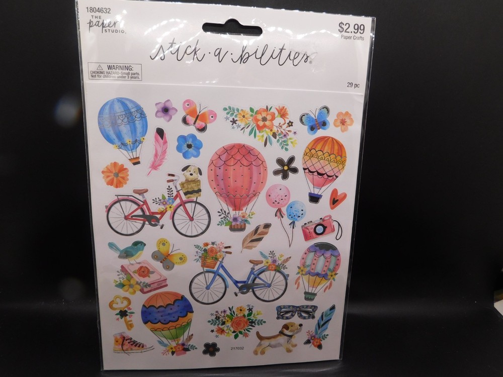 The paper studio stick a bilities Bicycles and hot air balloons 29pc