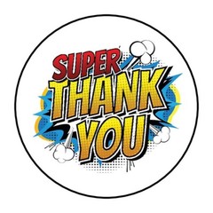 30 Super Hero Thank You Envelope Seals Labels Stickers 1.5″ Round pow bang favor
