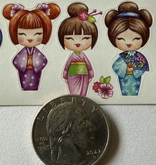 TINY ASIAN GIRLS Stickers(19pc) Kimono•Chinese•Children•Geisha•Cute•Card Making