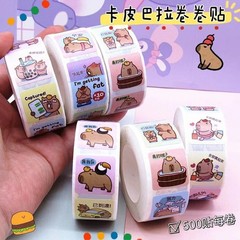 500 Sheets/Roll Cute Kapibara Coiled Stickers – Waterproof PET Decals for DIY Jo