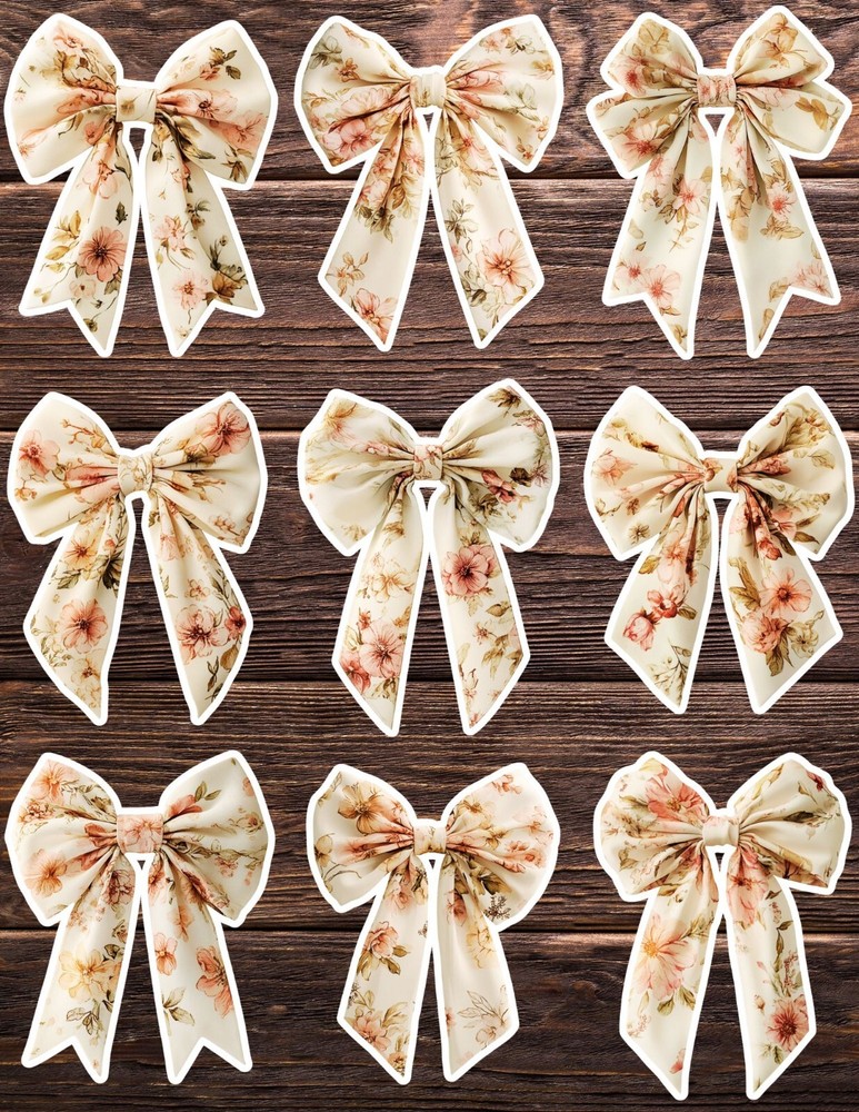 Floral Bow Die Cut Vinyl Stickers Set Scrapbooking Laptop Waterbottle