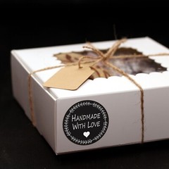 «Handmade with Love» Black 1.5″ Stickers | 100 Pack | Inch Round – For Gifts