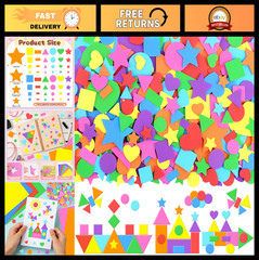 3240Pcs Colorful Foam Shape Stickers – Heart, Star, Circle for DIY Crafts & Scra