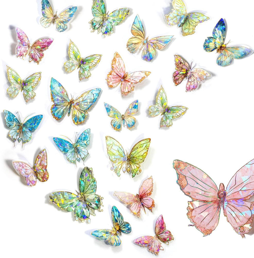 Butterfly Stickers Set Ice Crystals Holographic Shiny Transparent Resin Waterpro
