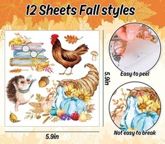 Whaline Fall Rub on Transfers 12 Sheets Autumn Pumpkin Farm Animal 5.9×5.9 Inch