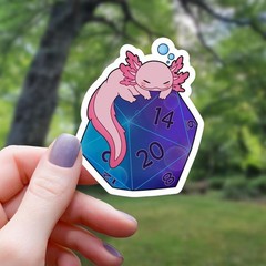 Axolotl on Galaxy D20 Dice RPG Sticker – 3″ Waterproof Vinyl Decal