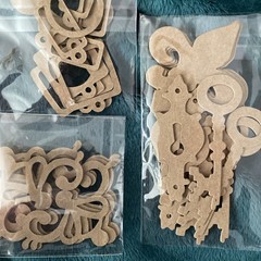 Lot of (9) Cardboard Accents/Embellish- frames, clocks,gears, keys,fluer delis