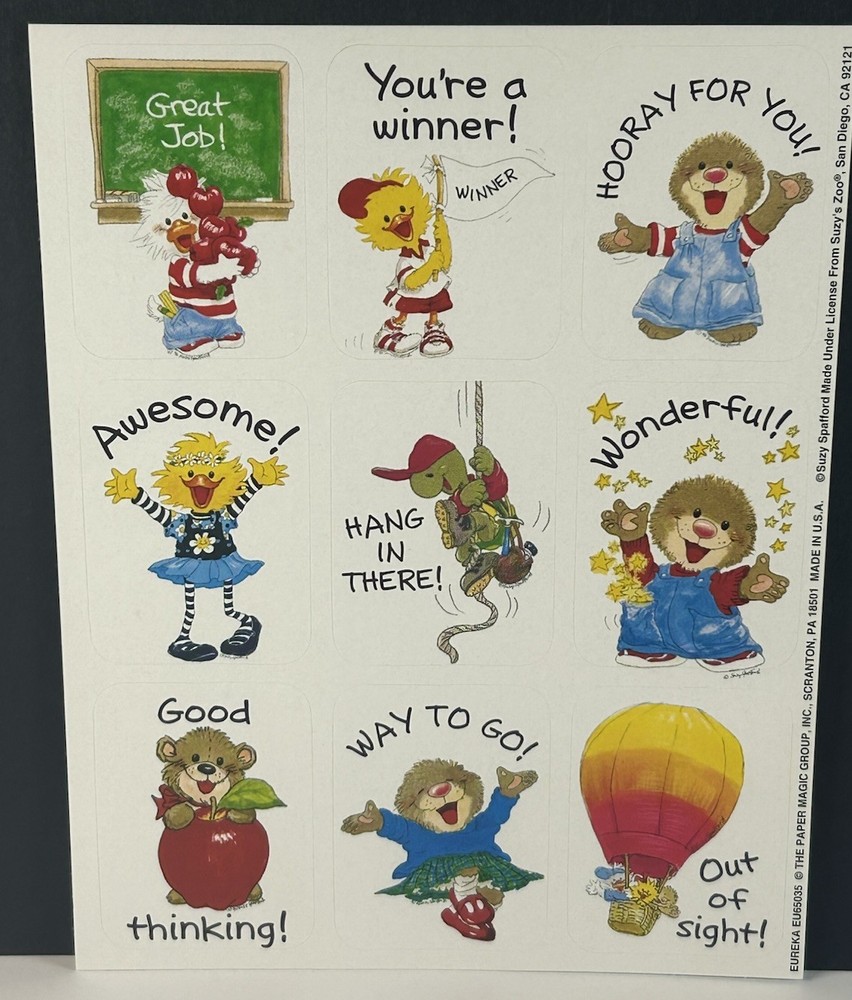 EUREKA Suzy’s Zoo GREAT JOB Stickers 1 Sheet DUCK BEAR TURTLE