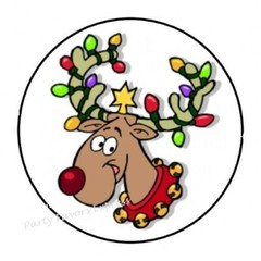 CUTE REINDEER WITH CHRISTMAS LIGHTS ENVELOPE SEALS LABELS STICKERS