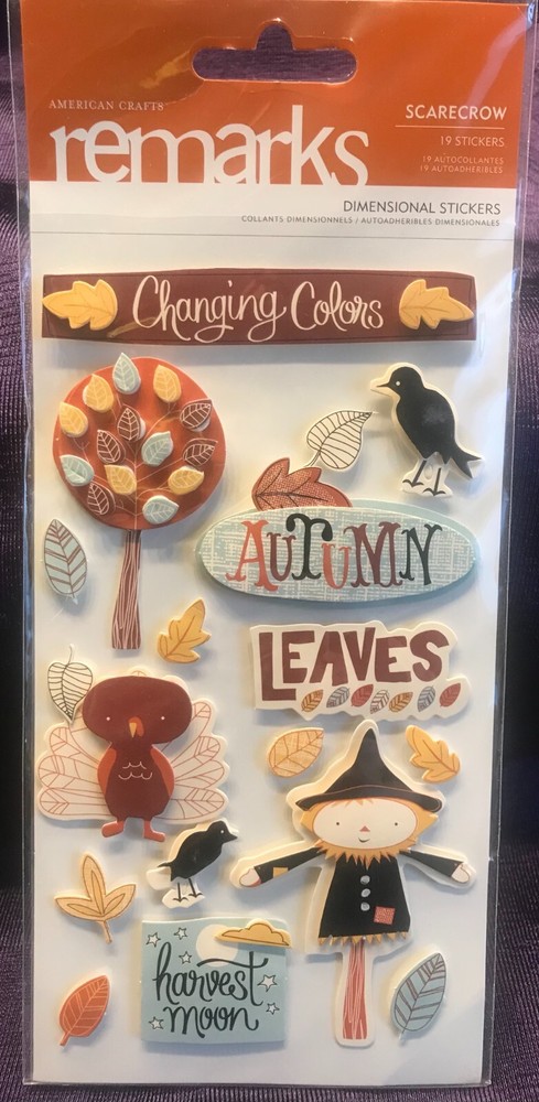 Remarks Scarecrow Changing Colors Dimensional Stickers NIP American Crafts
