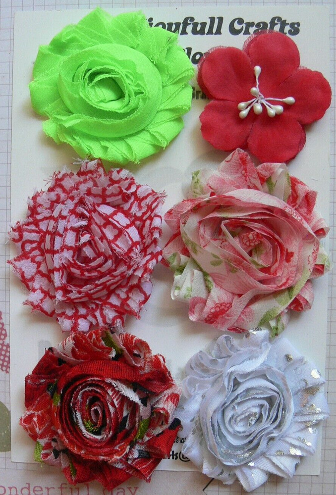 Red Green Silver White Christmas Time Cotton Organza 6Flower Mix 50-60mm NJC Z5D