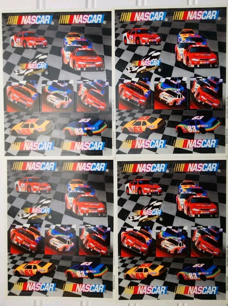 Vintage Hallmark Stickers NASCAR Race Cars 4 SheetS Heartline 2002