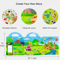 Reusable Dinosaur Sticker Book for Kids, Travel Size, Ages 3-5