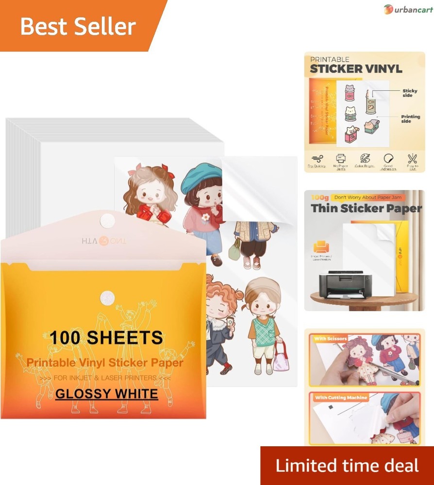 Vivid Waterproof Printable Vinyl Sticker Paper – 100 Sheets, Glossy & Quick-D…