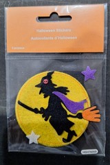 Halloween Felt Stickers of Witch Flying On Broom Stick – 2 pieces