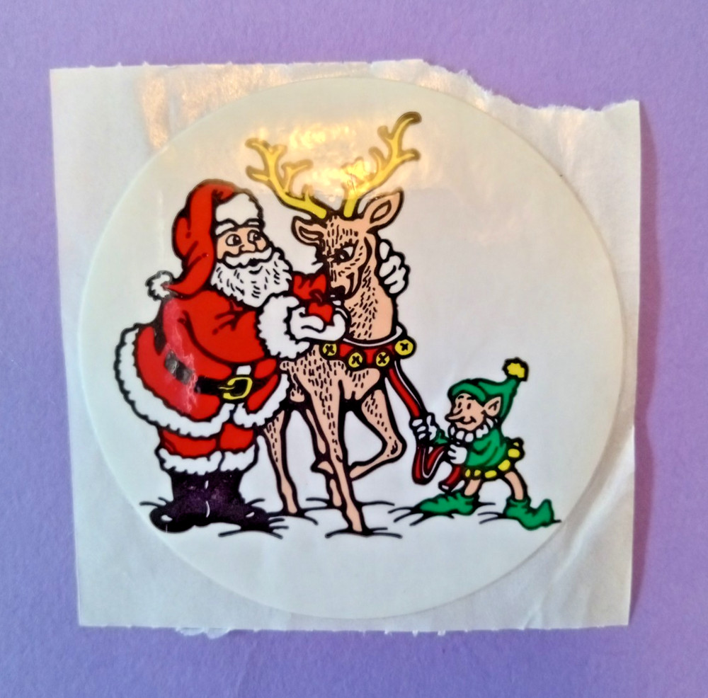 vintage 80’s Santa reindeer elf sticker module *damaged*