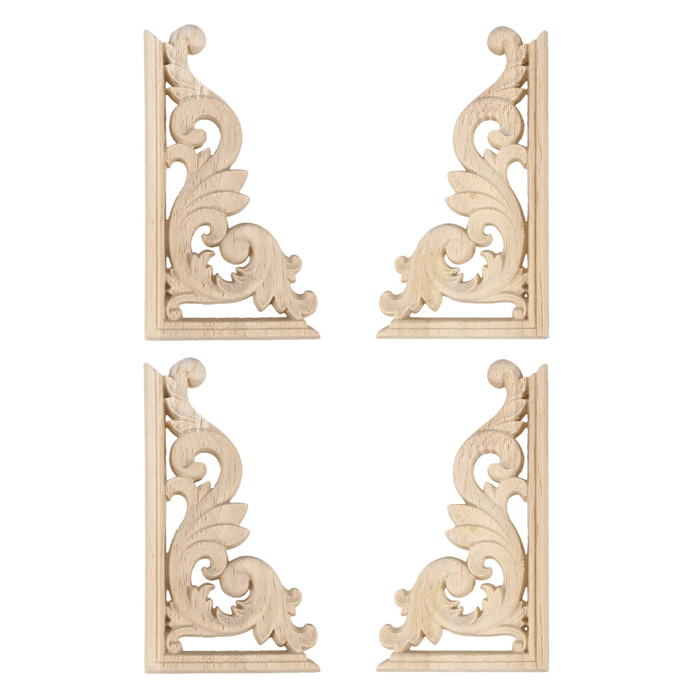 4PCS Antique Wood Applique Unpainted Wood Applique Corner Wood Appliques