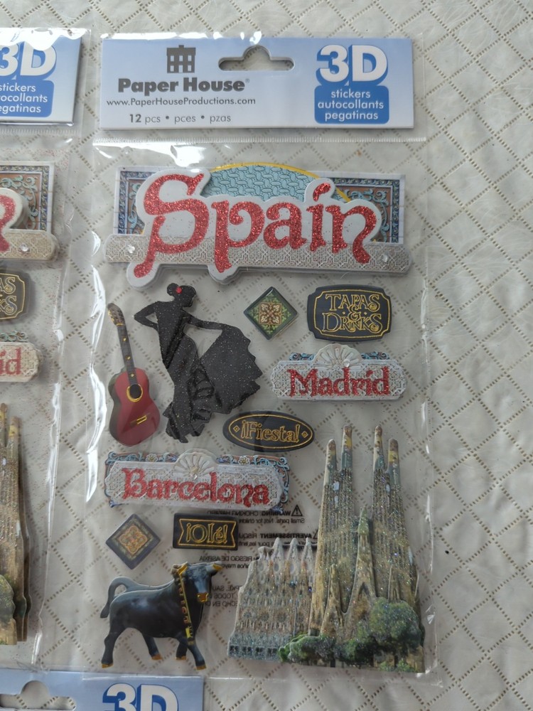 Paper House 3D Stickers, Spain, Brand New, Sealed, 4 Pkgs , 55 Stickers Total