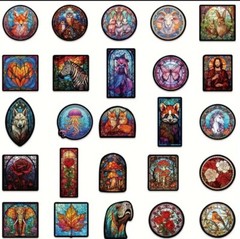 10pcs Cartoon Style Stain Glass Window Stickers-Journal, DIY Cards & Craft