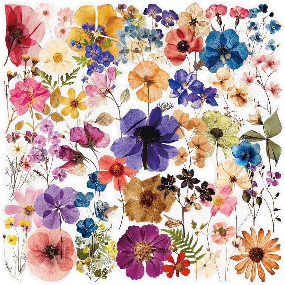 50Pcs Transparent Flora Scrapbook Stickers Pack, Vintage Aesthetic Flowers Stick