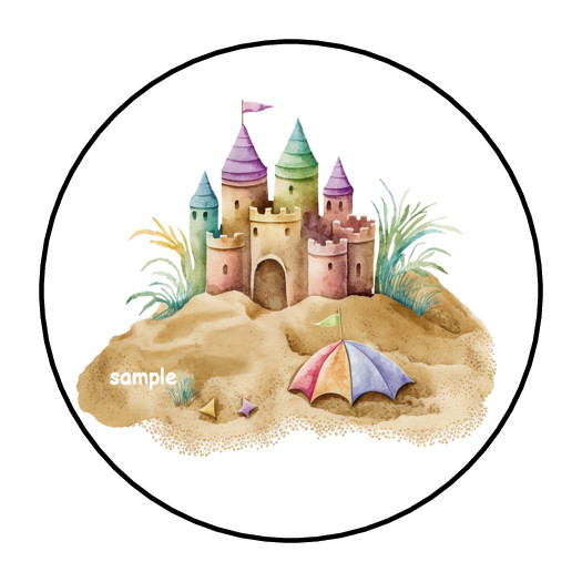 30 SAND CASTLE STICKERS ENVELOPE SEALS LABELS 1.5″ ROUND BEACH SUMMER