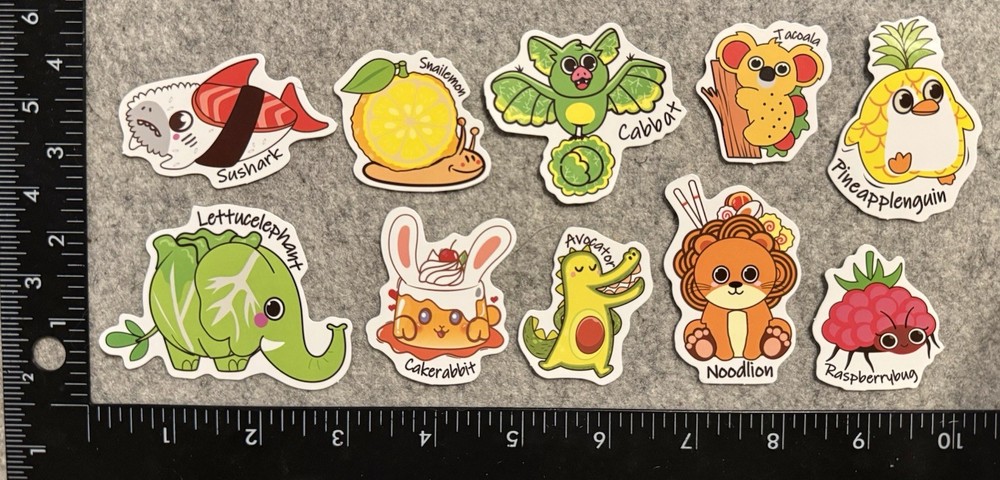 Lot of 10 Assorted Fruit & Vegetable & Food Animal Stickers