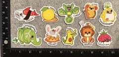 Lot of 10 Assorted Fruit & Vegetable & Food Animal Stickers