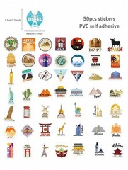 50 Pack Travel around the World Stickers Vinyl Laptop Stickers Waterproof Travel