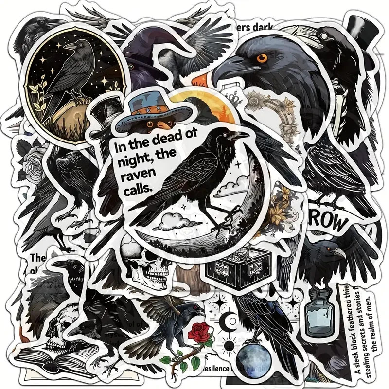 10 pcs Crow – Raven Stickers- Scrapbook, Journal, DIY Crafts & Cards- Halloween