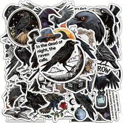 10 pcs Crow – Raven Stickers- Scrapbook, Journal, DIY Crafts & Cards- Halloween