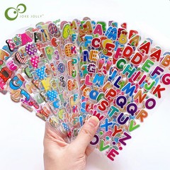 6 Sheets Kids Stickers 3D Puffy Bulk Cartoon English Alphabet Letters Number