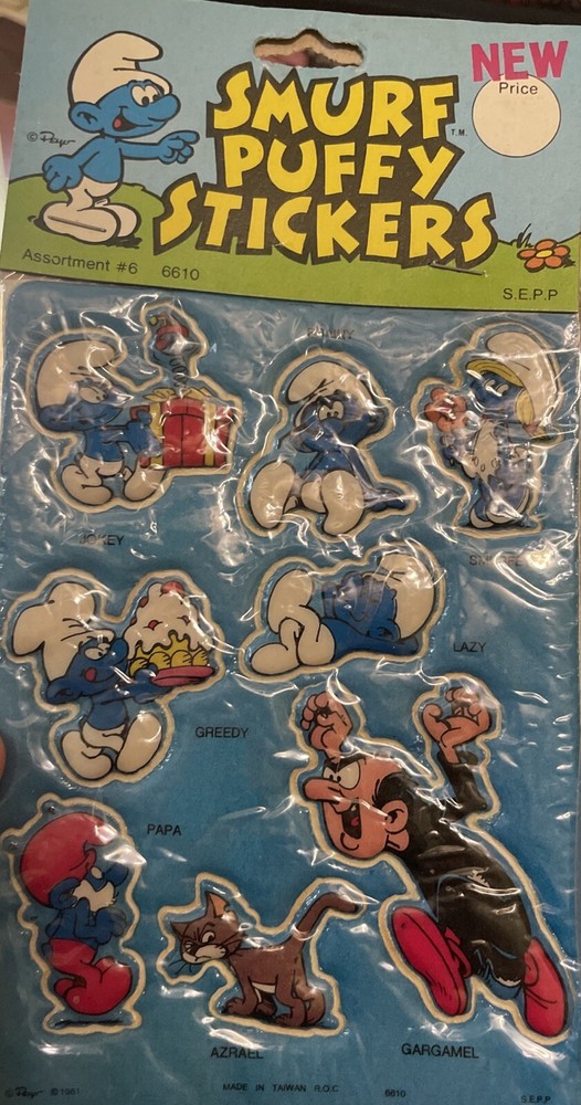 EUC NIP Sealed 80’s Smurfs Smurf Vintage Puffy Stickers 1981 set #6/10