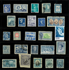 25 Blue Teal Indigo Worldwide Used Stamps Color Lot — Crafts Art (WM245)