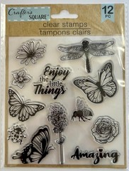 🎨 Nature RUBBER STAMP SET butterfly flower bee dragonfly wildflower ladybug art