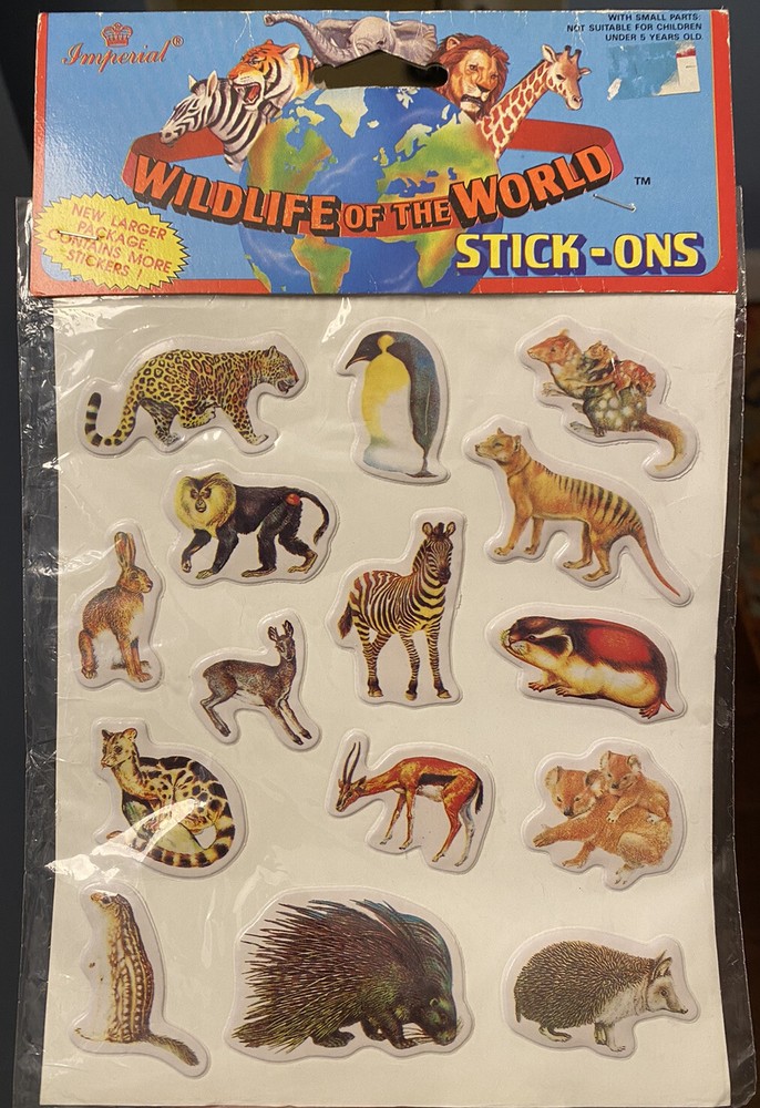 Vtg 90’s Puffy Stick-Ons Stickers NIP “Wildlife of the World” Imperial Toy Corp