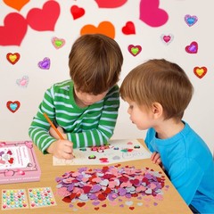 872 Pcs Valentines Heart Stickers, 3 Sizes 5 Colors Self-Adhesive Glitter Foa…