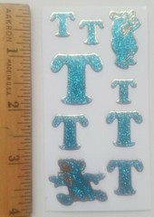 Set of 2 sheets of vintage introduct glitter stickers «T» discontinued Germany