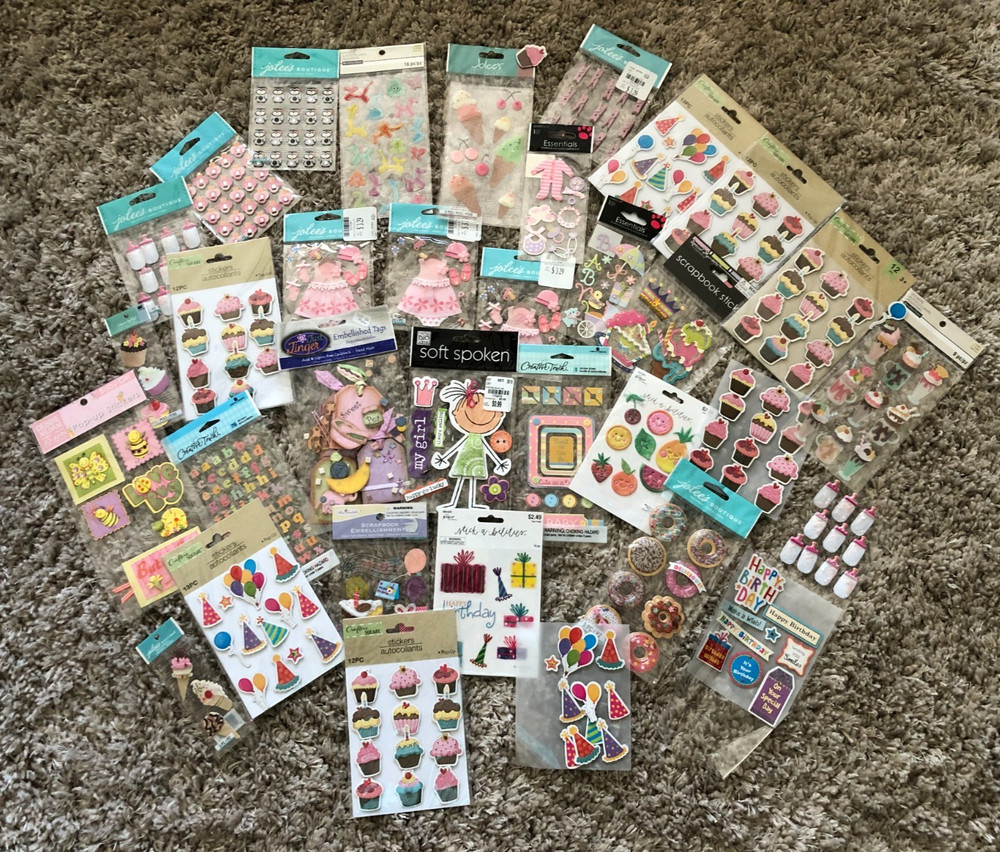 Lot of 34 Girl Themed Embellishments – Paper Craft, Scrapbooking, Journaling
