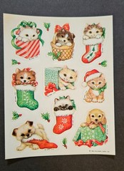Hallmark 1983 Vintage Stickers Holiday Christmas Puppies Kittens – 2 Full Sheets