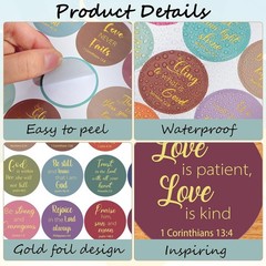 600 Pcs Gold Foil Bible Verse Stickers,24 Styles Christian Stickers Scripture St
