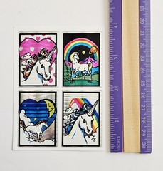 Vtg Unicorns Stickers 4 Panel Prism Vending rainbows Hearts Clouds