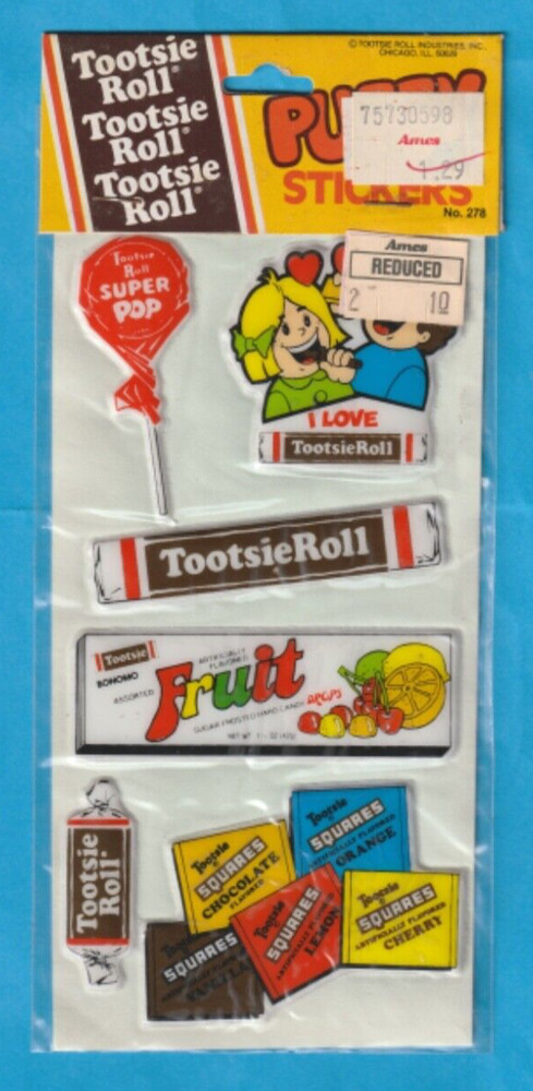 Vintage 1980s TOOTSIE ROLL PUFFY Stickers