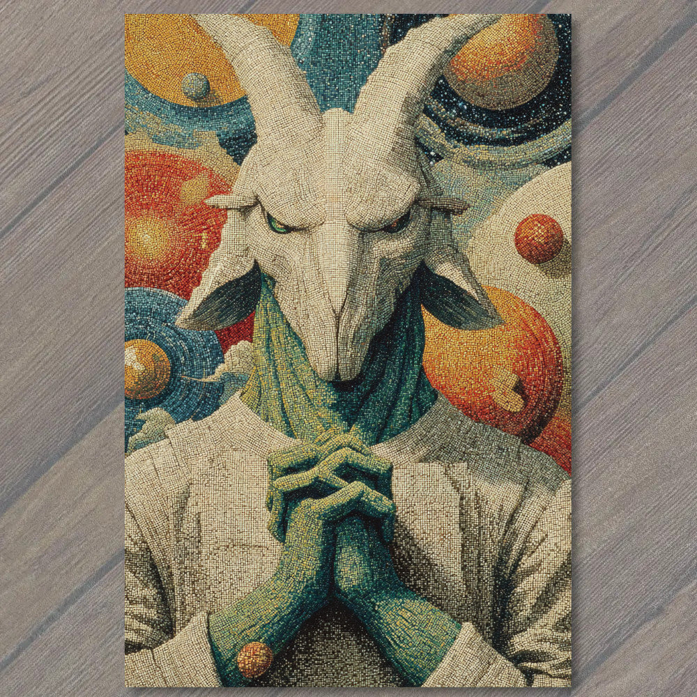 STICKER Cosmic Goat Deity Mosaic Portrait Surreal Mythic Celestial Art