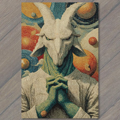 STICKER Cosmic Goat Deity Mosaic Portrait Surreal Mythic Celestial Art