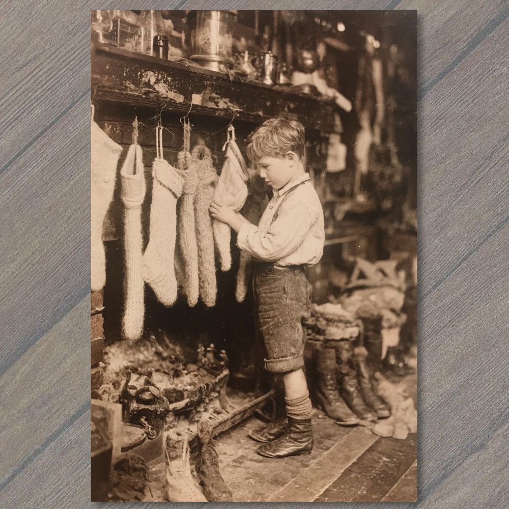 STICKER Child Hanging Wool Stockings Fireplace Christmas Eve Holiday Nostalgia