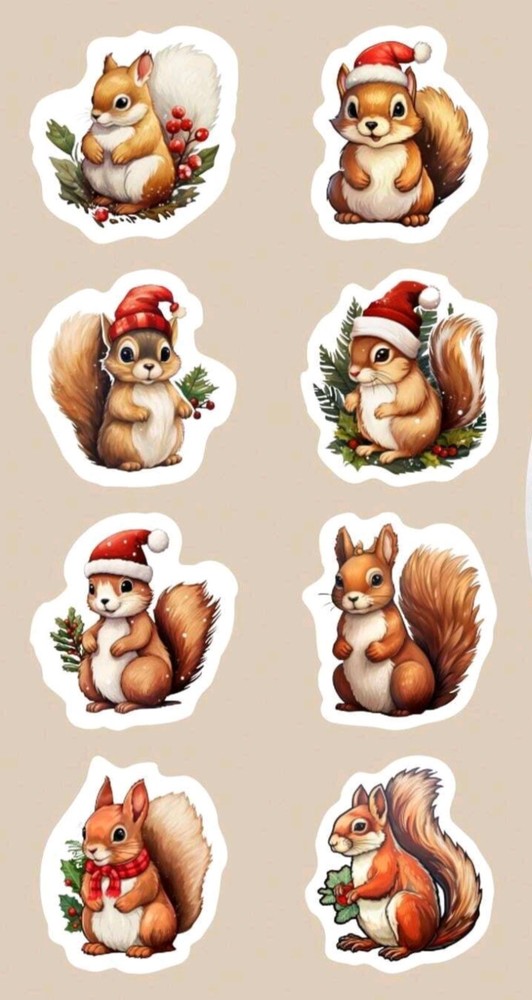 500 pcs Sticker Seals Roll Cute Animal Christmas Cartoon Squirrel Self Adhesive