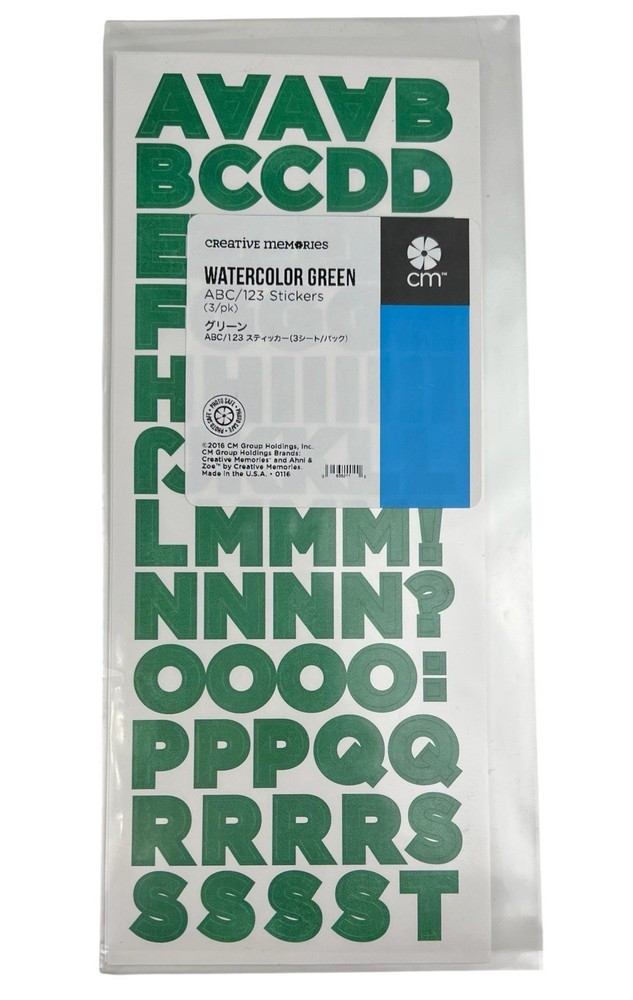Creative Memories Uppercase & Lowercase ABC/123 Stickers Watercolor Green