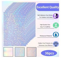 36 Sheets Holographic Sticker Paper Clear A4 Vinyl Sticker Paper Self-Adhesive