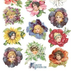 Violette Stickers – Flower Petal Ladies – 1 Victorian Sticker Sheet – Crafts